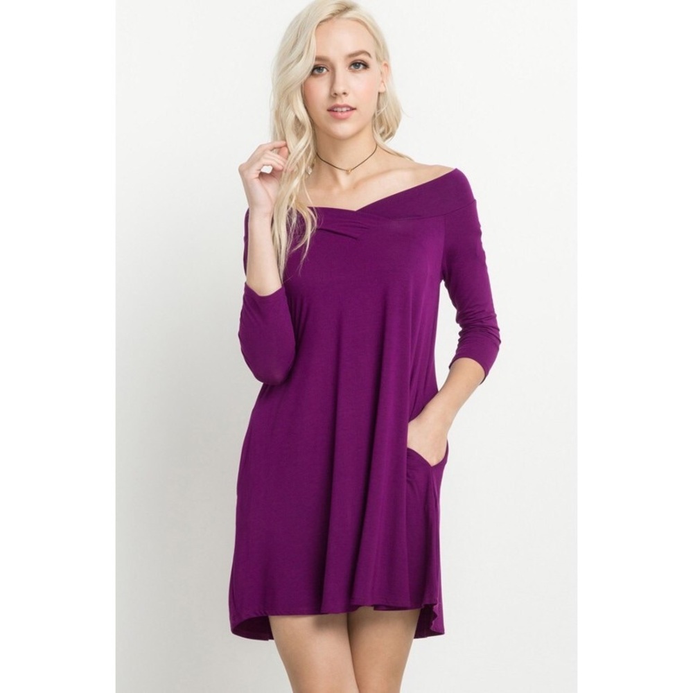 Plum On/Off Shoulder Dress - Picture 1 of 3