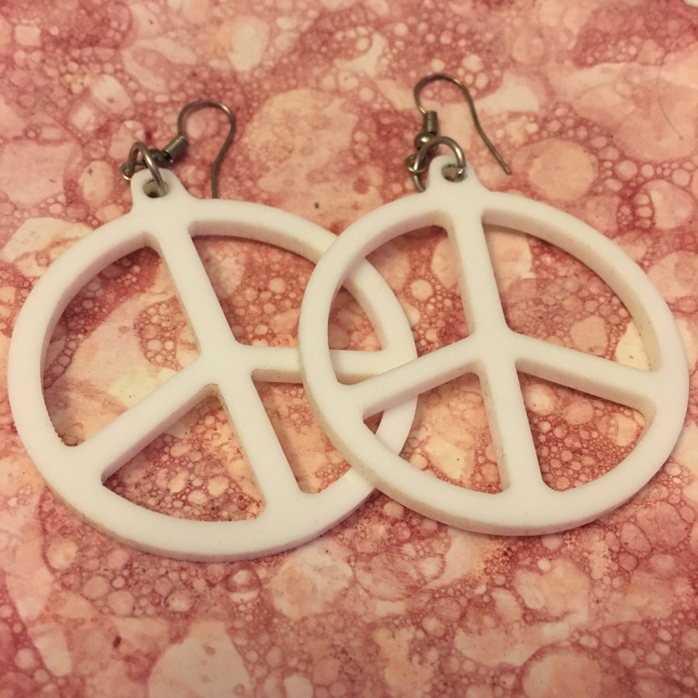 Vintage 70s White Peace Earrings