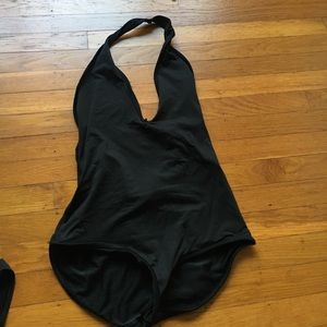 Simple black halter one piece