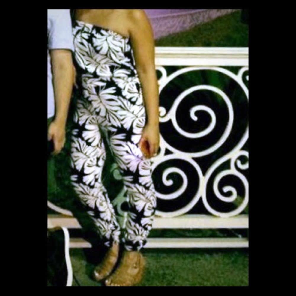 Black & White Palm Leaves Strapless Jumpsuit