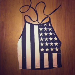 American Flag crop top halter top size small