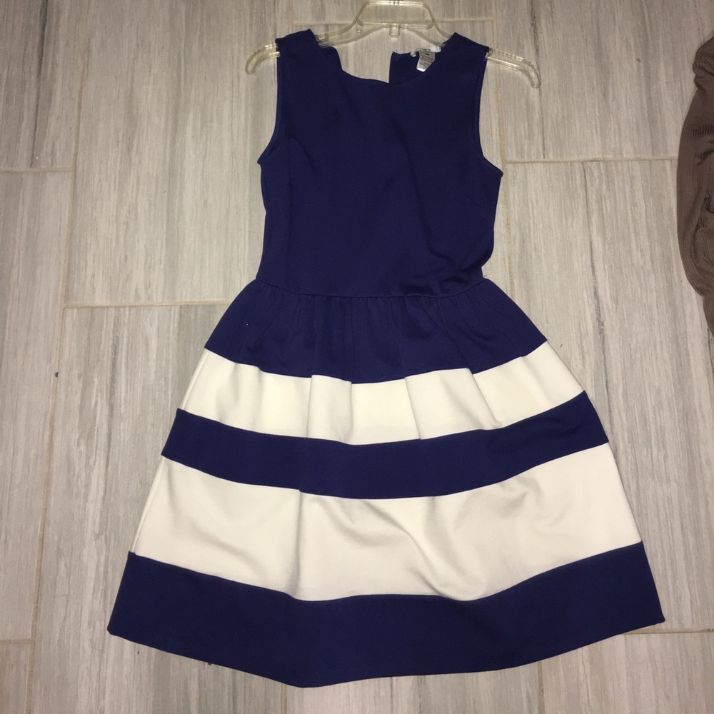 Blue dress with white stripes