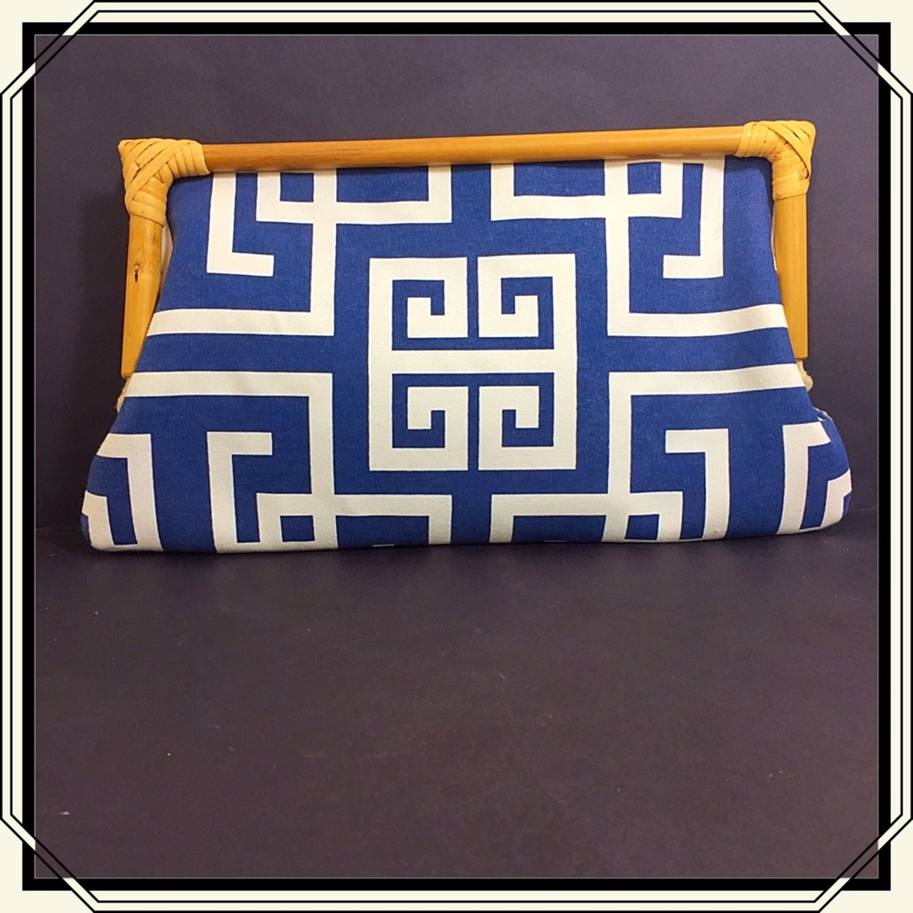 Donna Dixon Blue and White Bamboo frame Clutch