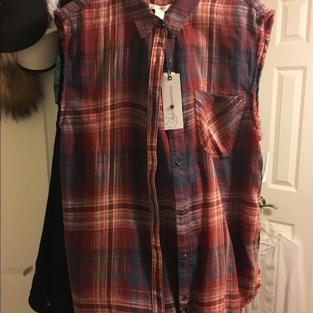 Plaid sleeveless button down