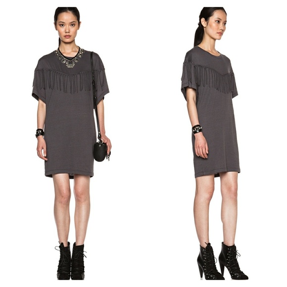 IRO Dresses & Skirts - IRO Black Fringe Oversized Tee Shirt Dress