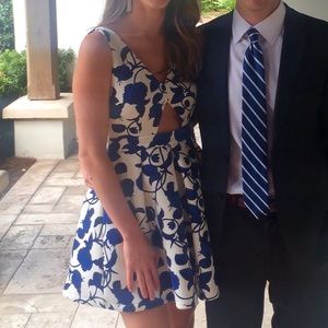 Topshop Blue and White Cut Out Dress