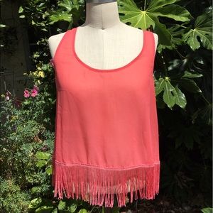 Coral sheer Crop top w/ fringe