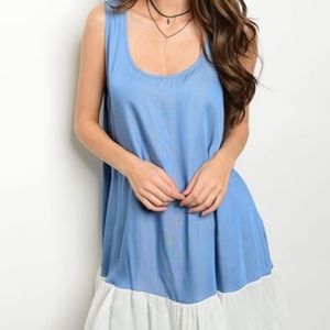 Baby boy blue tank with lace bottom.