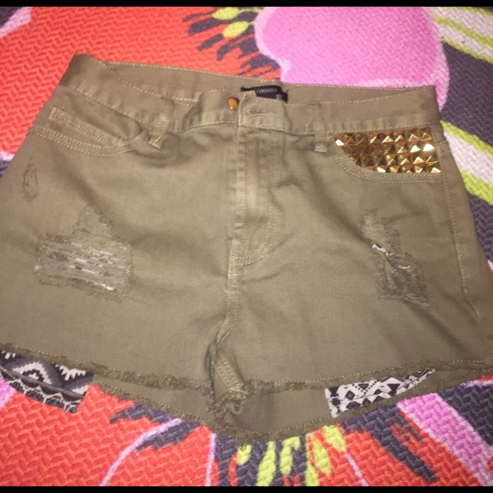 Olive green jean shorts