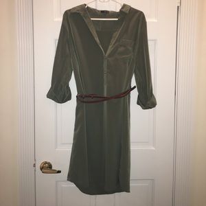 Olive Dress with skinny brown belt