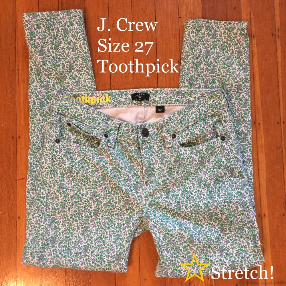 J. Crew Size 27 Stretch Toothpick Jeans Floral