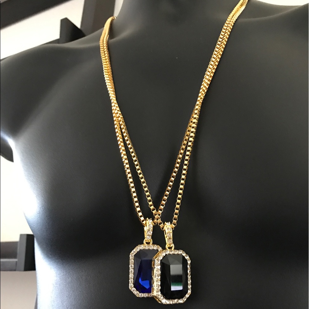 14k gp box chain / iced out square pendant