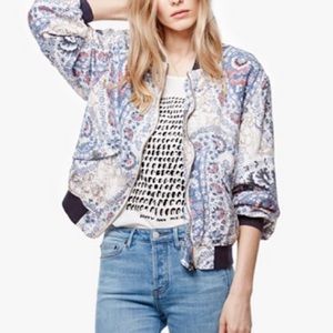 Free People Printed Bomber Jacket in Navy