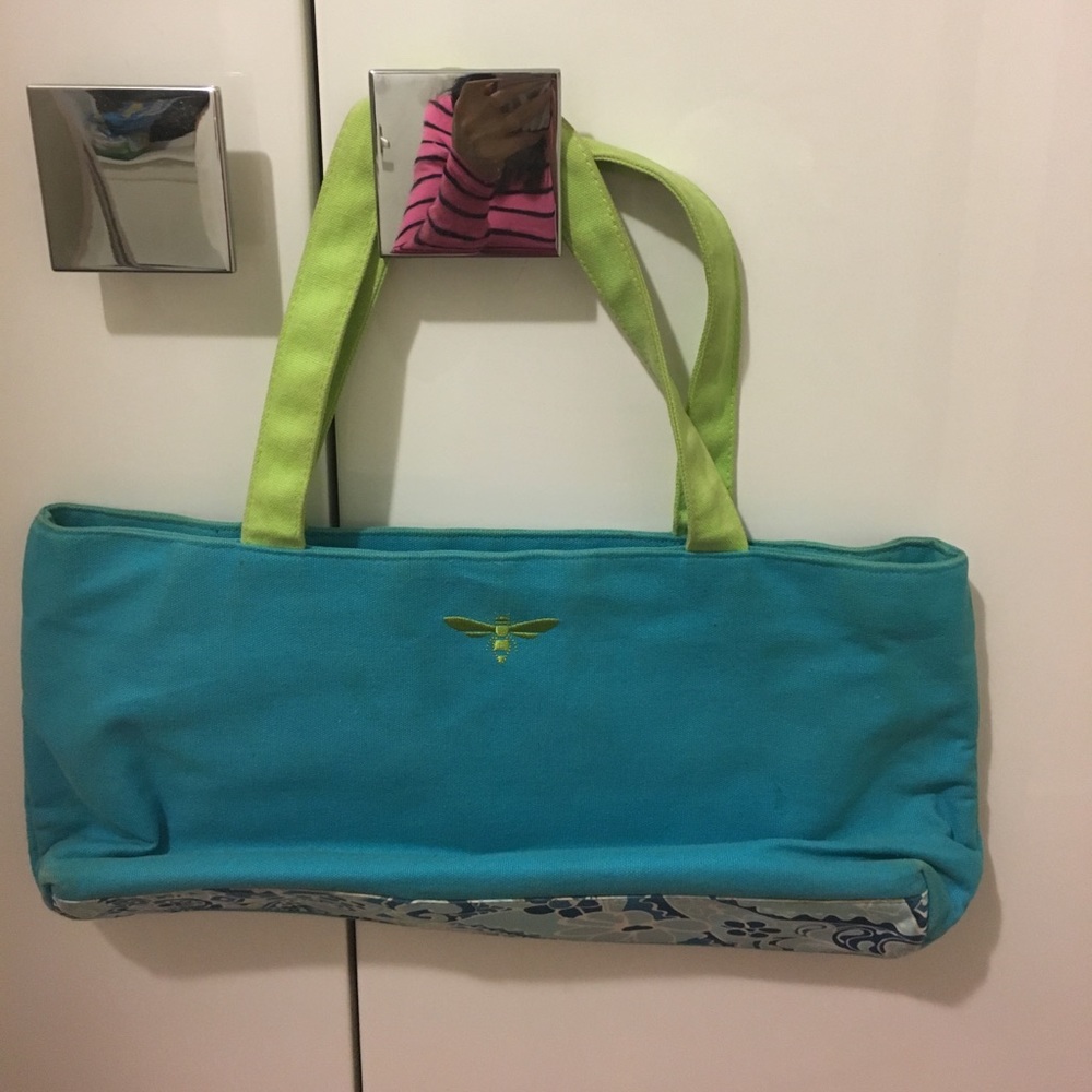Buzz by Jane Fox aqua cotton canvas tote