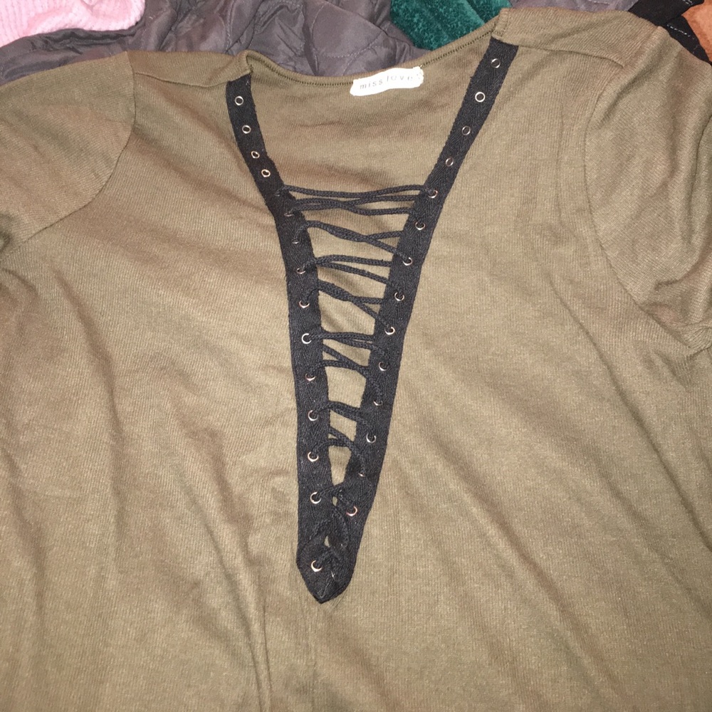 Green lace up long sleeve