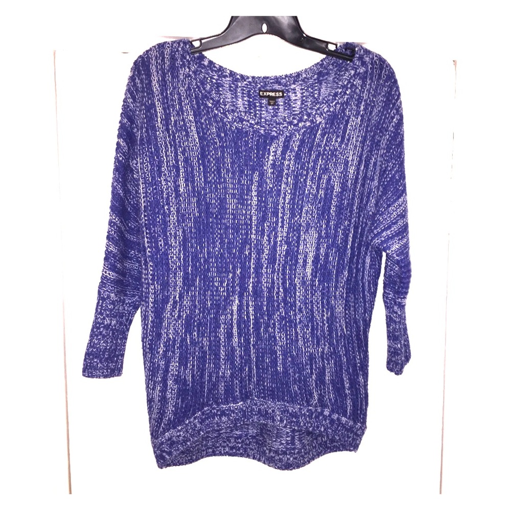Express Blue & White 3/4 Sleeve Sweater