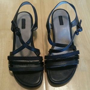 Ecco Black Wedge Leather Sandals
