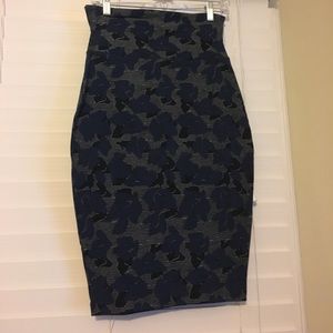 Ecote black/navy floral, high waist pencil skirt