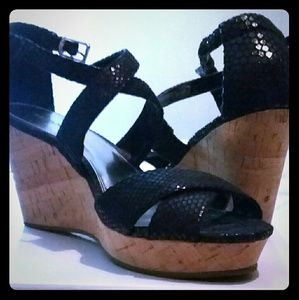 Cork wedge, black Alfani sandals