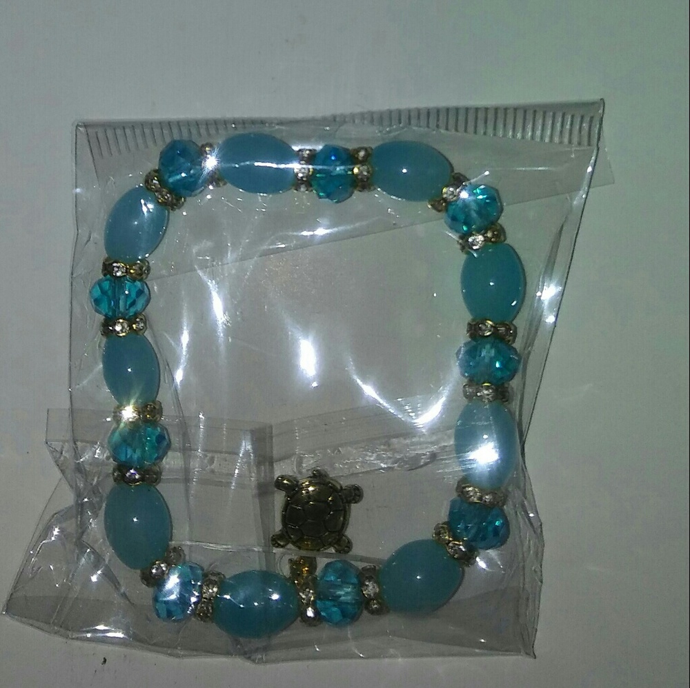 Aqua blue & Gold Stretchy Costume Bracelet