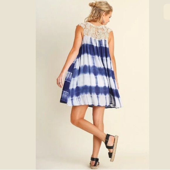 CLEARANCE  Blue Tie Dye Crochet Striped Sleeveless Dress - Picture 3 of 3