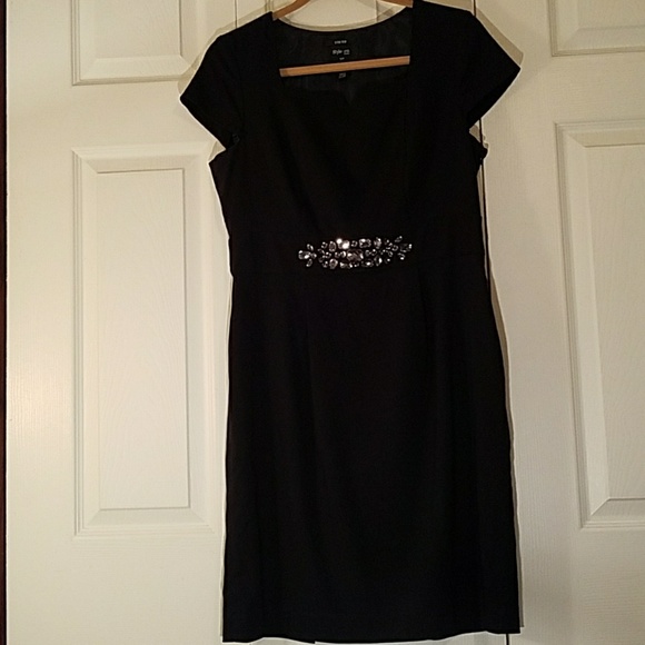 BEJEWELED STRETCH BLACK DRESS - Picture 1 of 5