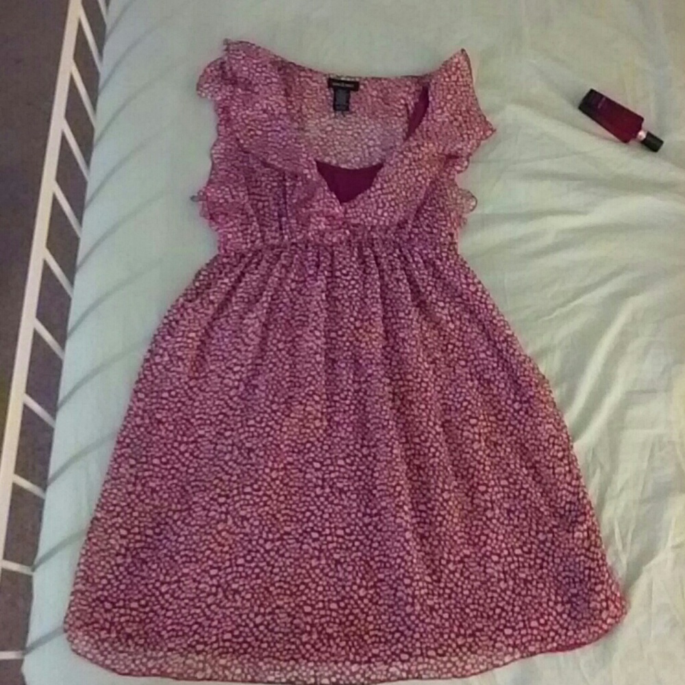 Comfy red print ruffle dres