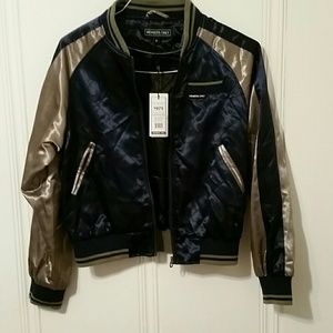 Members Only Satin Bomber Navy & Gold NWT