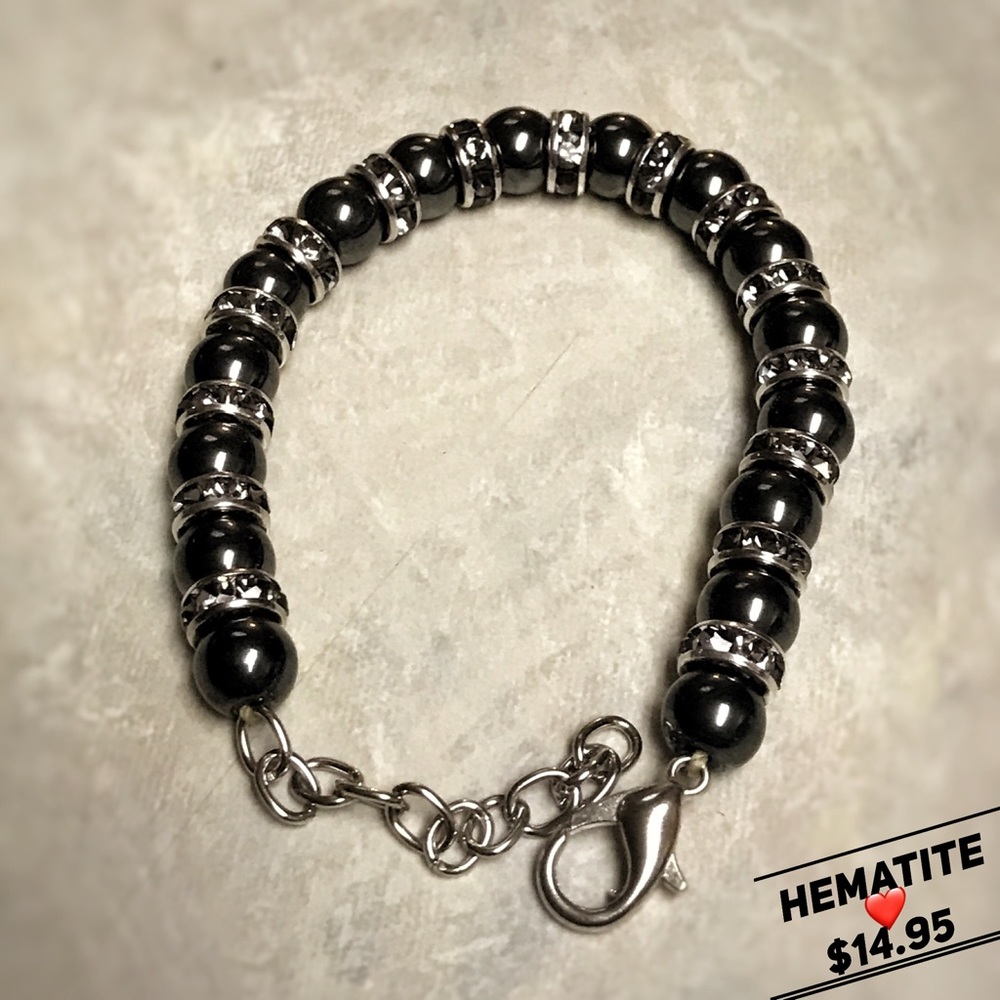 Hematite bracelet with Swarovski crystals .