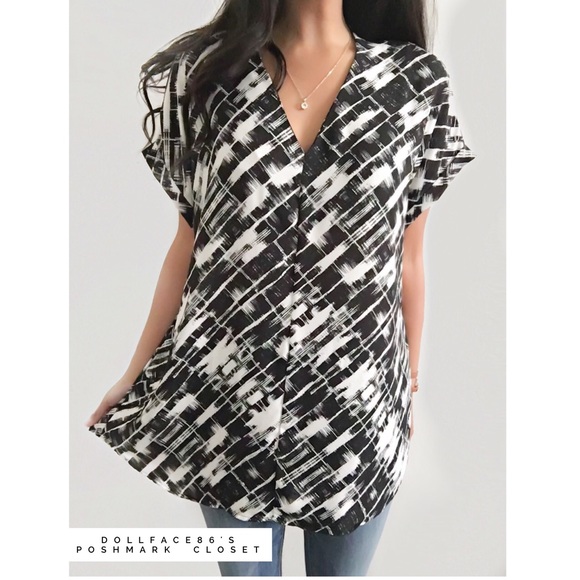 Pleione Tops - Black & White V-Neck Top
