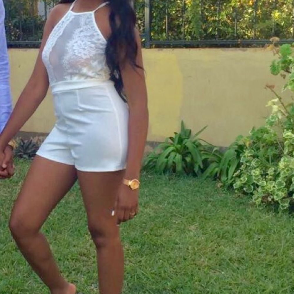 White romper with lace
