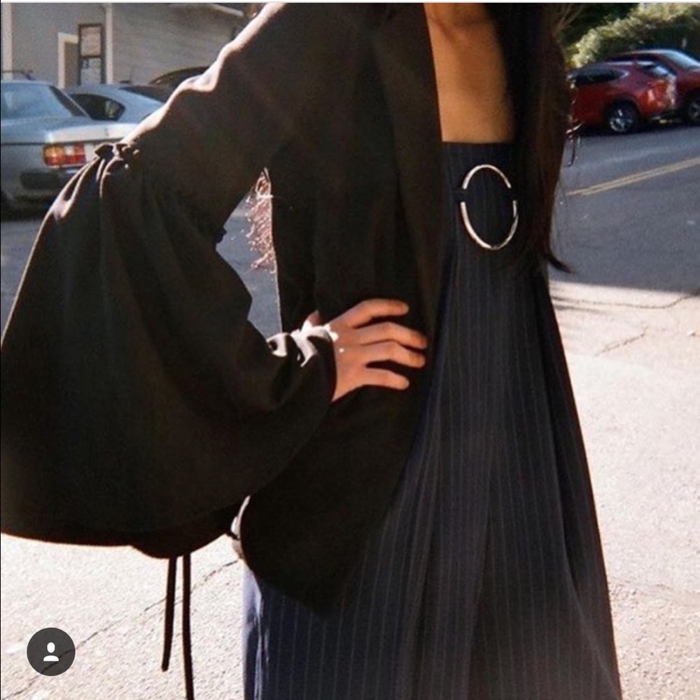 Strapless Pinstripe Jumpsuit with Ring Black - Picture 1 of 2