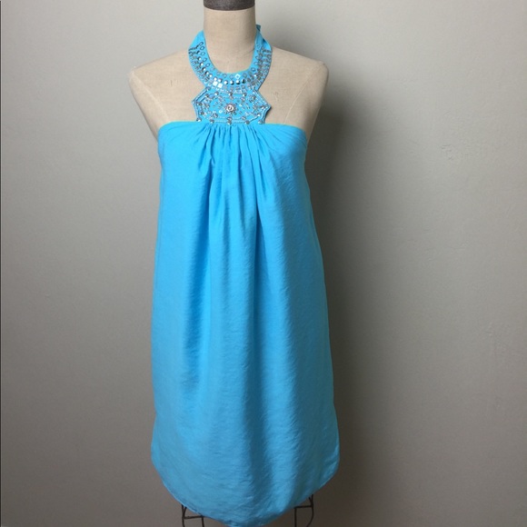 bebe Dresses & Skirts - Bebe bead/sequin embellished halter dress