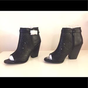 Laser cut peep toe booties- black- size 8 NEW