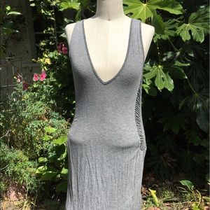Gray cotton deep V cut dress