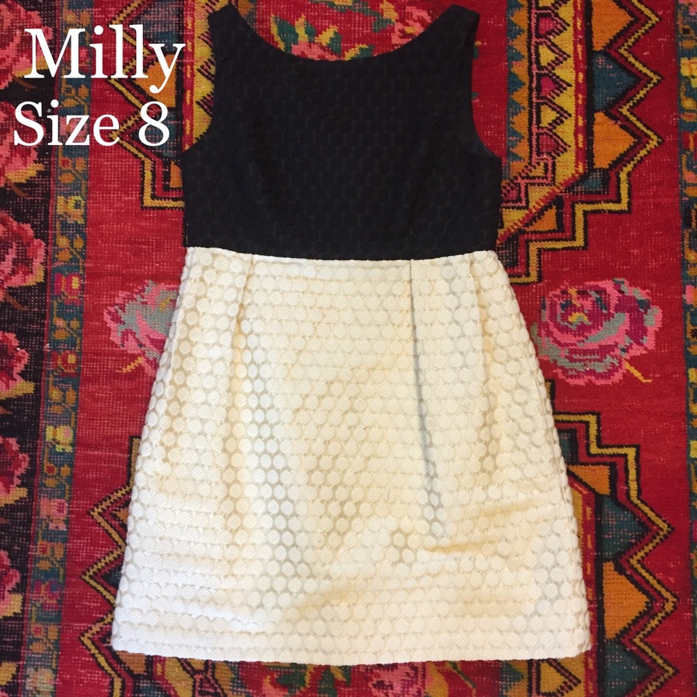 Milly Black and White Dotted Wool Dress