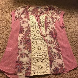 Boho pink capped sleeve top
