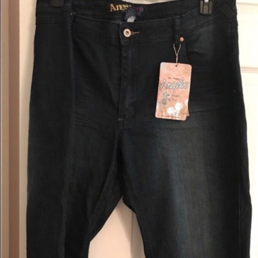 Angels Plus Size Dark Denim Cuffed Capri