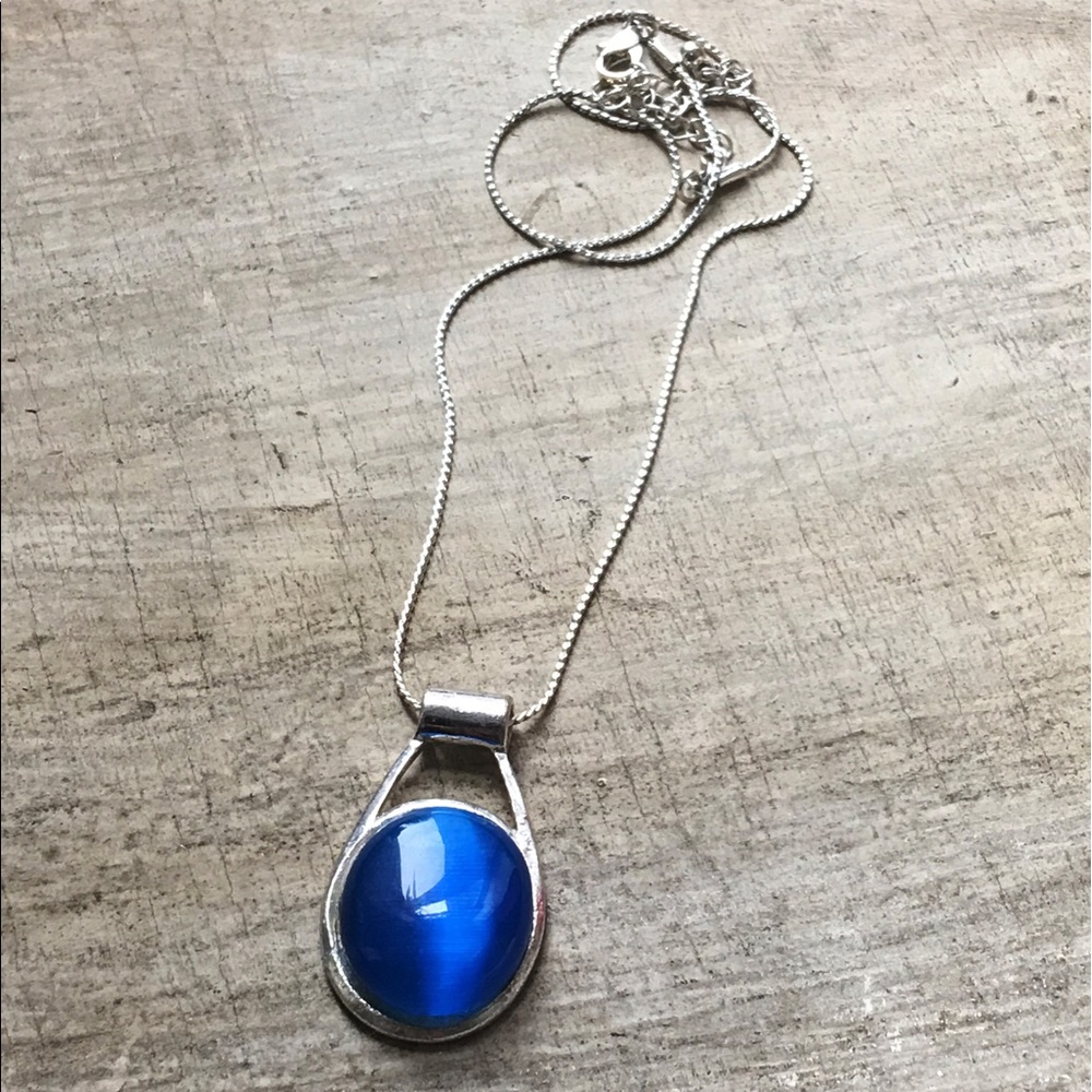 Blue Glass Pendant Necklace