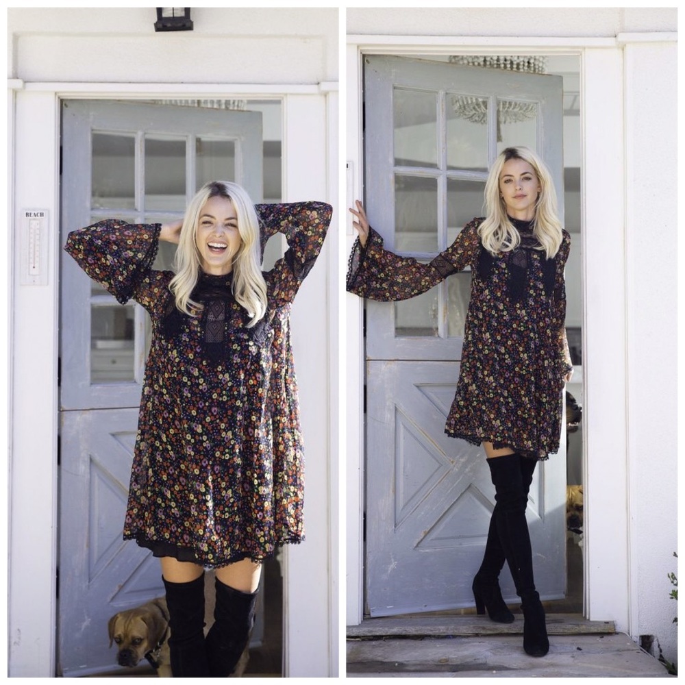 Anna Sui Pansy Floral Print Crinkle Chiffon Dress - Picture 3 of 8
