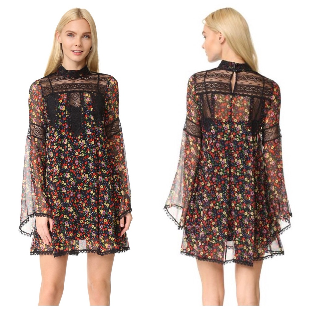 Anna Sui Pansy Floral Print Crinkle Chiffon Dress - Picture 4 of 8