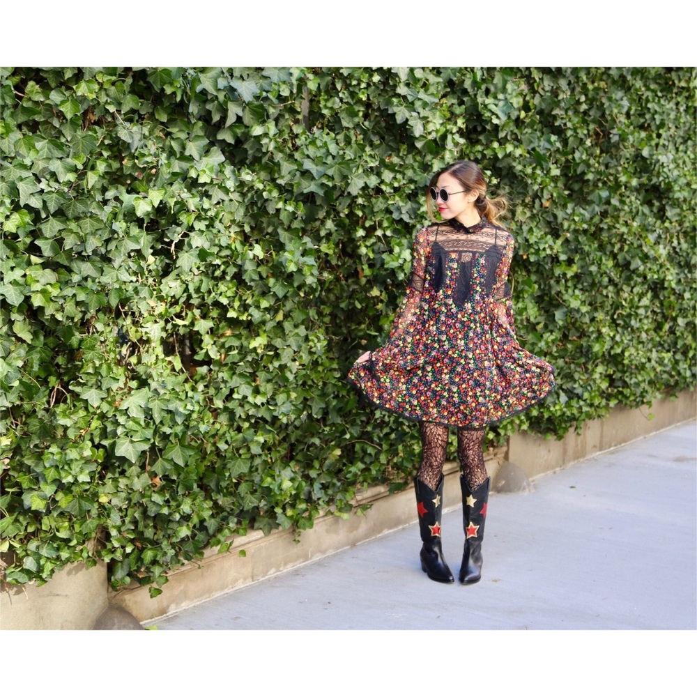 Anna Sui Pansy Floral Print Crinkle Chiffon Dress - Picture 7 of 8