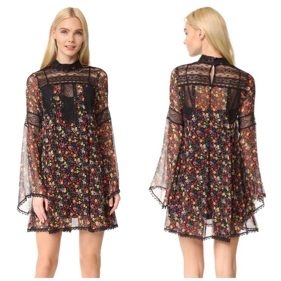 Anna Sui Pansy Floral Print Crinkle Chiffon Dress - Picture 4 of 8