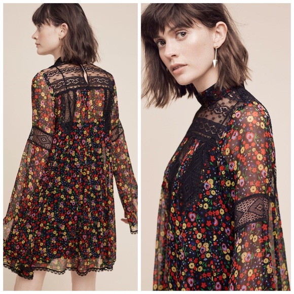 Anna Sui Pansy Floral Print Crinkle Chiffon Dress - Picture 6 of 8