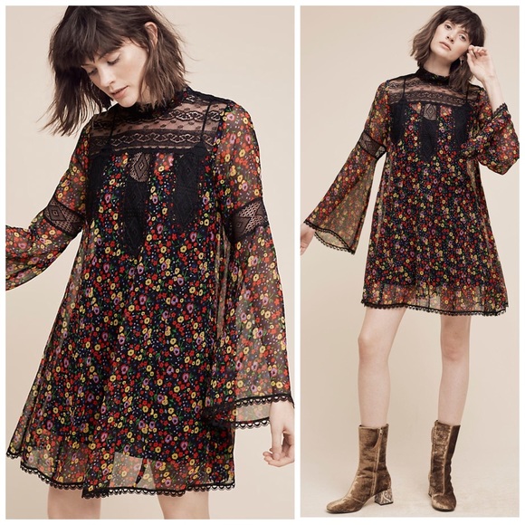 Anna Sui Pansy Floral Print Crinkle Chiffon Dress - Picture 5 of 8