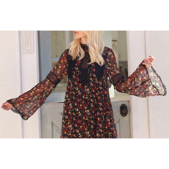 Anna Sui Pansy Floral Print Crinkle Chiffon Dress - Picture 2 of 8