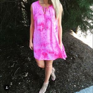 Size L pink tie dye swing dress NWT