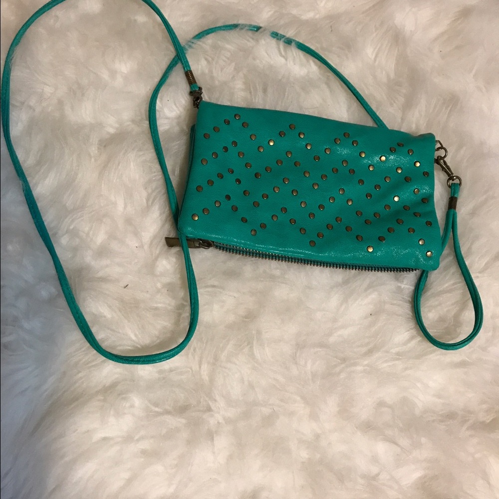 Teal wallet purse with brass studs