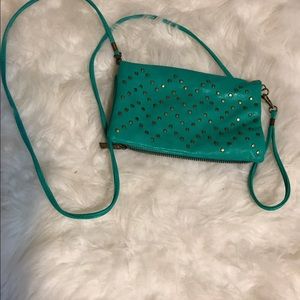Teal wallet purse with brass studs