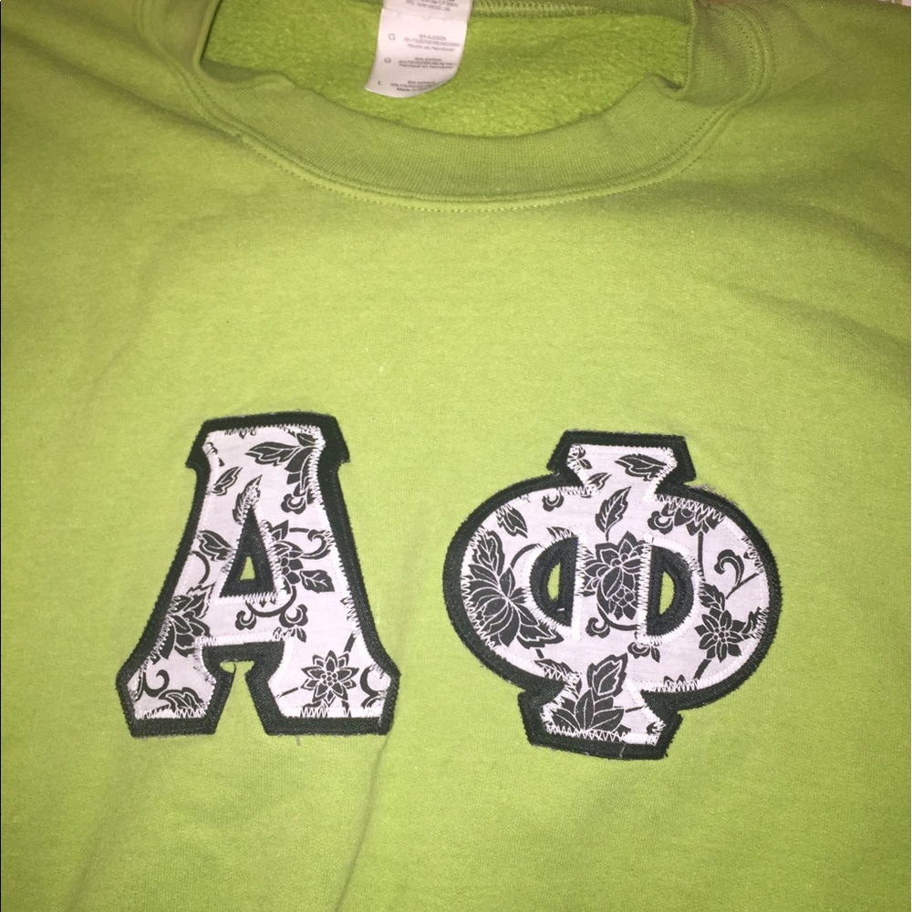 Lime green knit lettered crew neck sweatshirt